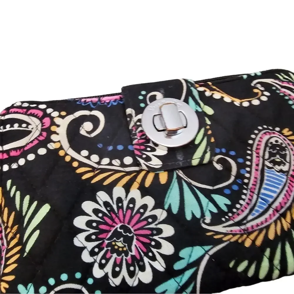 Vera Bradley Banana Swirl Black and Pink Floral Paisley Wallet Wristlet